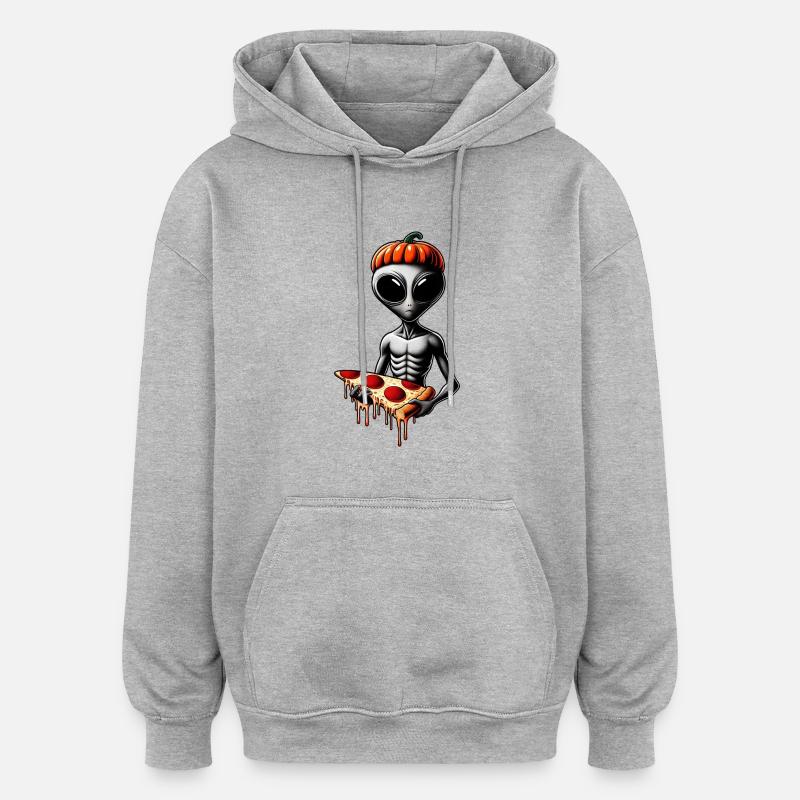 Alien Halloween Außerirdischer Pizza - Sweat à capuche oversize unisexe - gris chiné