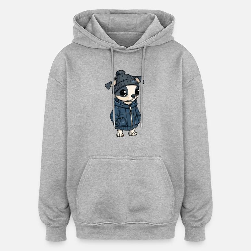 Whippet chien dessin animé - Sweat à capuche oversize unisexe - gris chiné