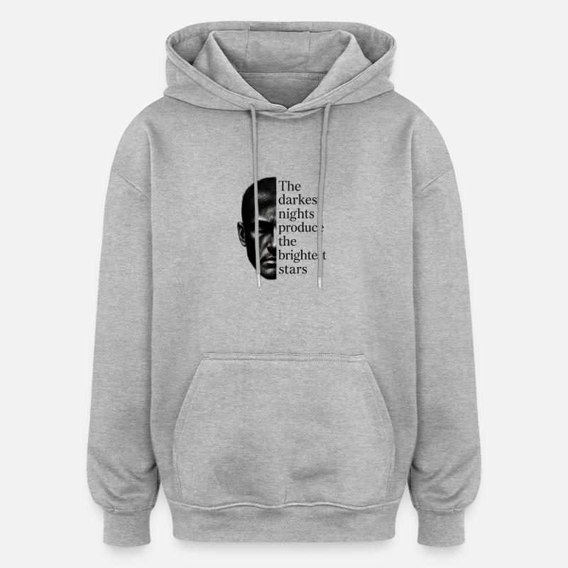 « Moitié visage léger, moitié paroles » - Sweat à capuche oversize unisexe - gris chiné