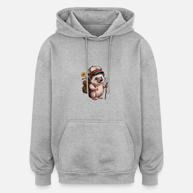 Igel mit Rucksack auf Wanderschaft - Oversized Unisex Hoodie - Grau meliert