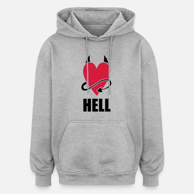 Heart Hell - Sweat à capuche oversize unisexe - gris chiné