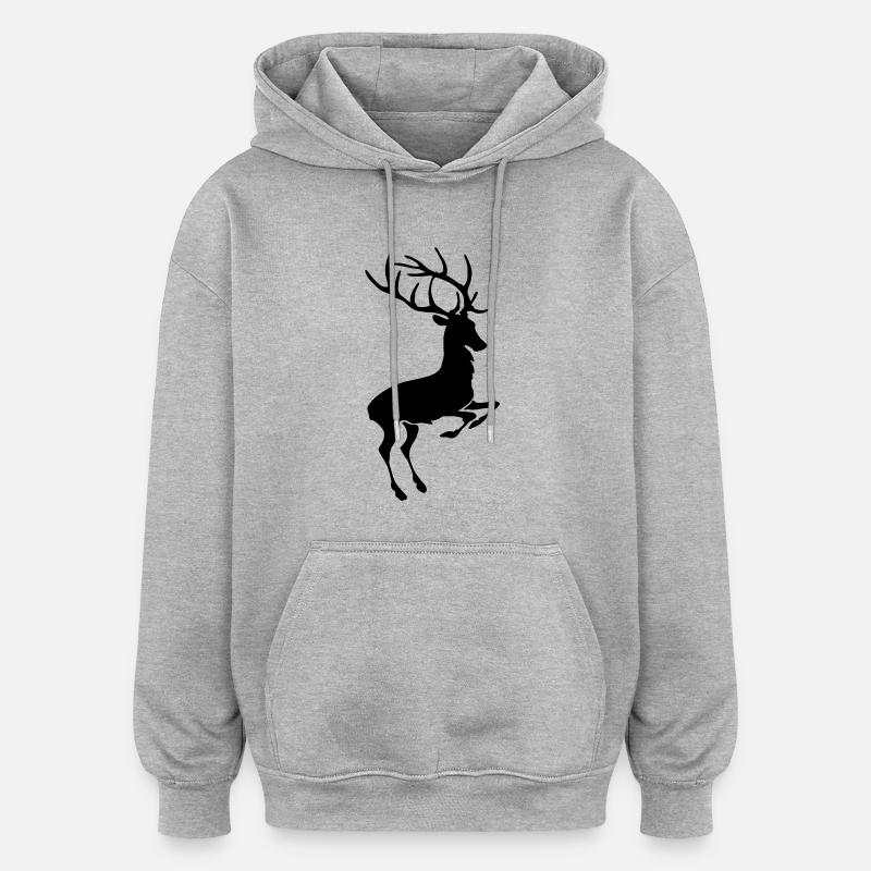 Cerf - Sweat à capuche oversize unisexe - gris chiné
