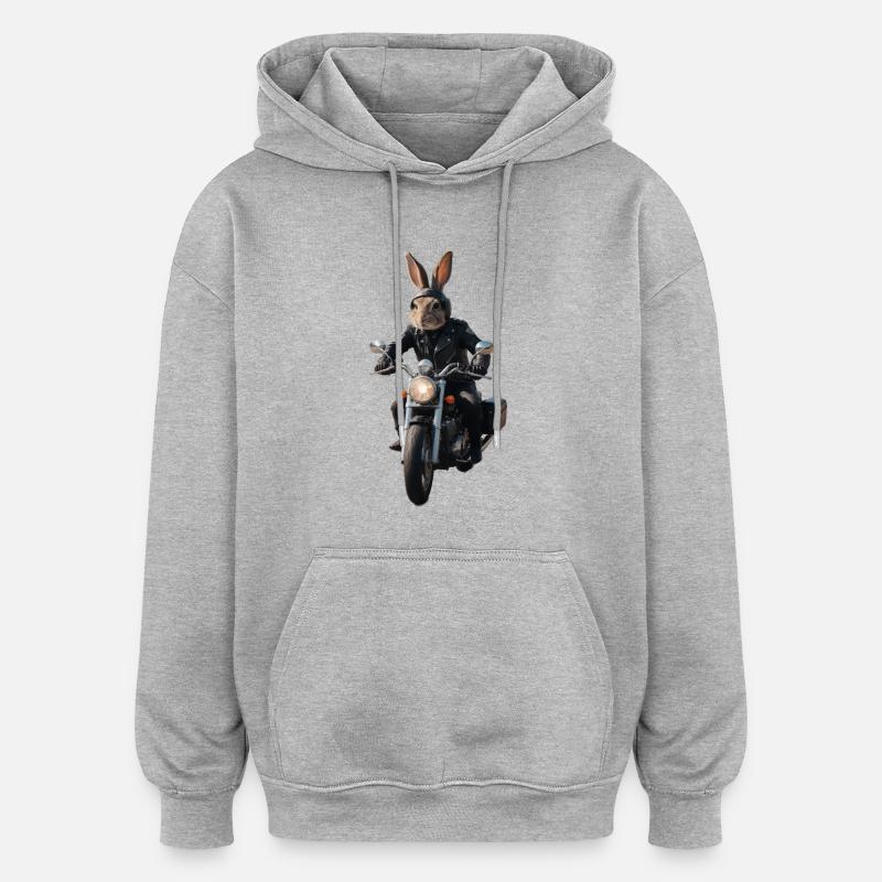 Lapin Motard - Sweat à capuche oversize unisexe - gris chiné
