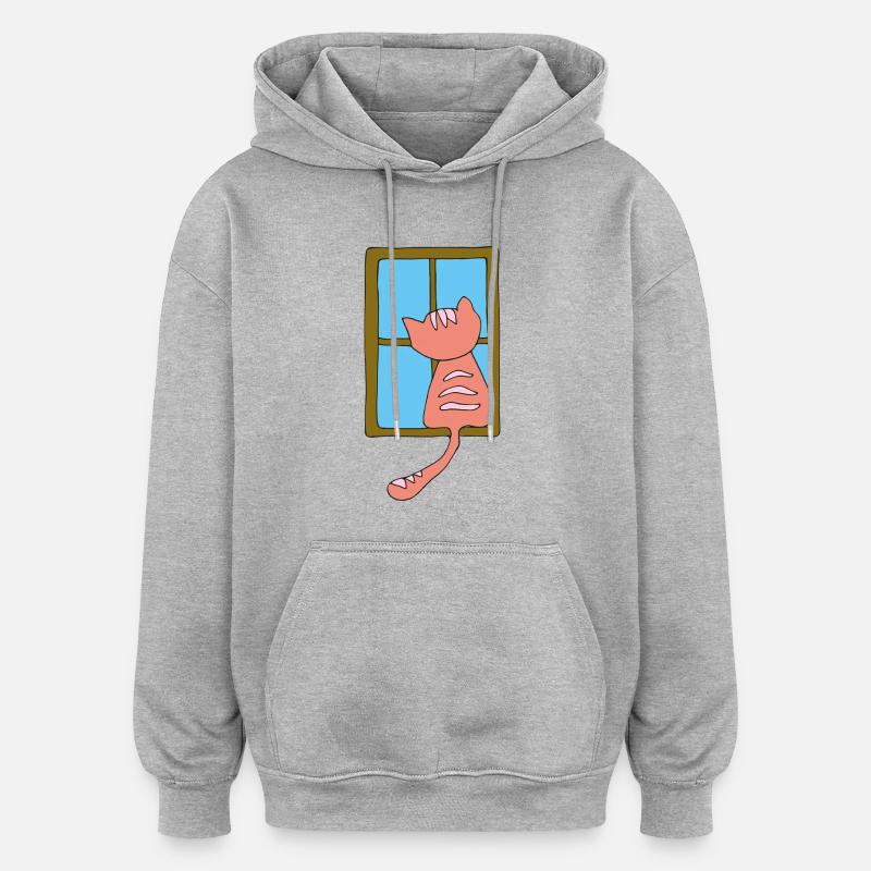 Chat à la fenêtre rose - Sweat à capuche oversize unisexe - gris chiné