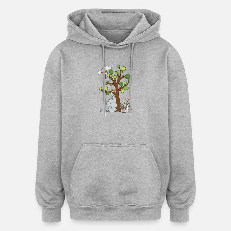 Éléphant sous l'arbre - Sweat à capuche oversize unisexe - gris chiné