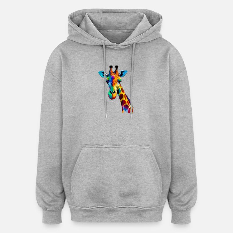 Girafe - Sweat à capuche oversize unisexe - gris chiné
