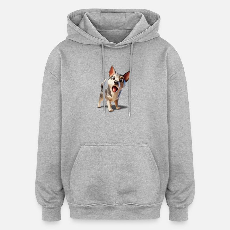 Chiot chien surpris lowpoly - Sweat à capuche oversize unisexe - gris chiné