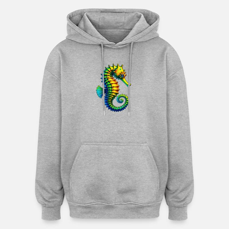 Hippocampe - Sweat à capuche oversize unisexe - gris chiné
