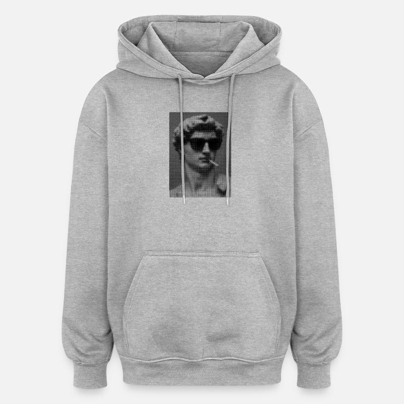 David Michelangelo raucht eine Zigarette - Oversized Unisex Hoodie - Grau meliert