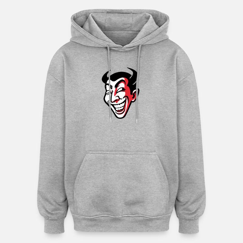 Conception expressive de visage comique souriant - Sweat à capuche oversize unisexe - gris chiné