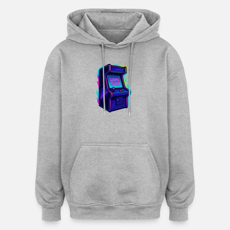 Neon Arcade Game Over Illustration - Sweat à capuche oversize unisexe - gris chiné