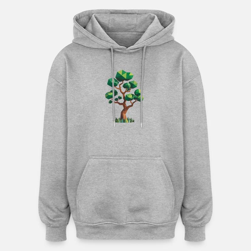 Tree - Cool Low Poly Logo - Oversized Unisex Hoodie - heather grey