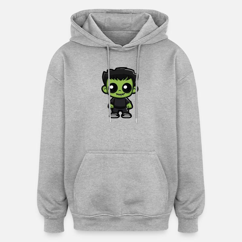 Zombie Halloween Bande dessinée mignonne - Sweat à capuche oversize unisexe - gris chiné
