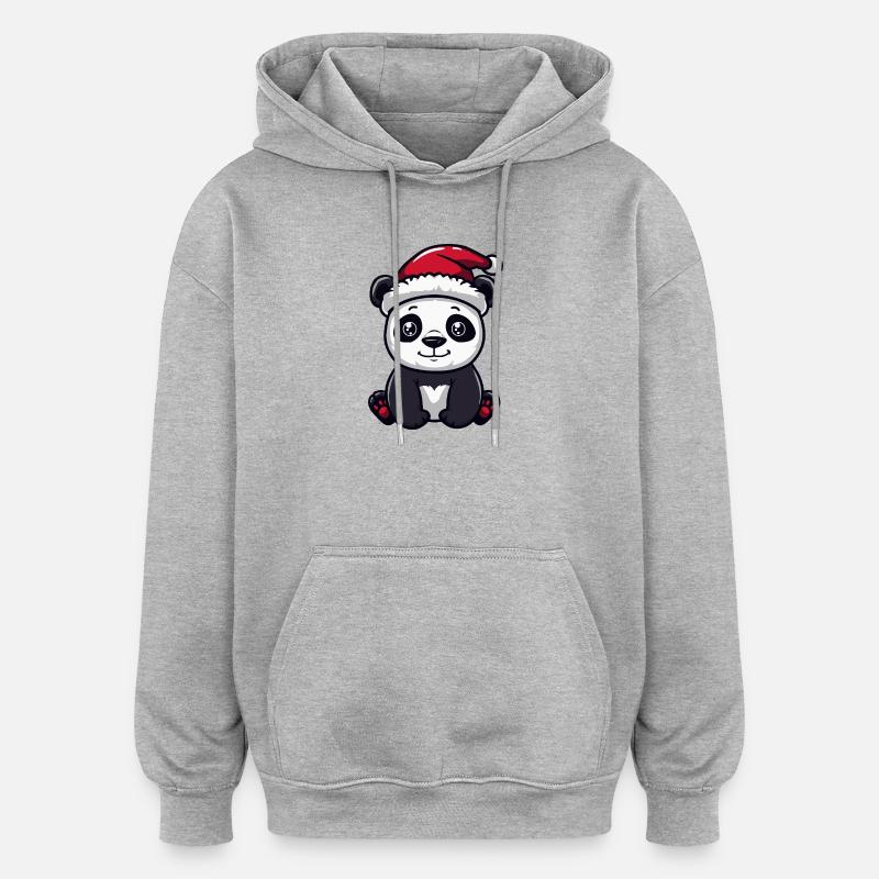 Noël Panda - Sweat à capuche oversize unisexe - gris chiné