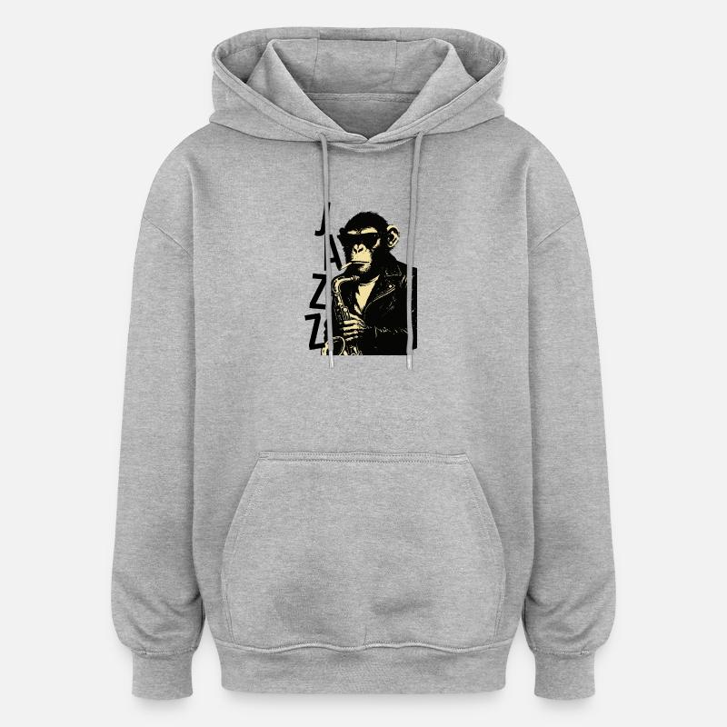 Un singe saxophone joue du saxophone - Sweat à capuche oversize unisexe - gris chiné