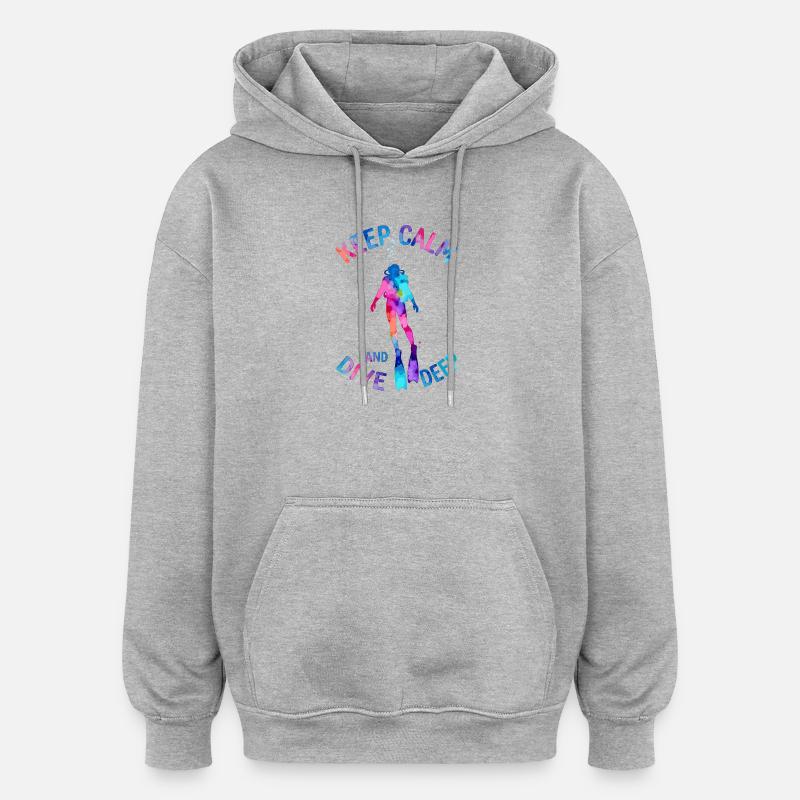 Keep Calm Dive Deep Bunter Taucher - Oversized Unisex Hoodie - Grau meliert