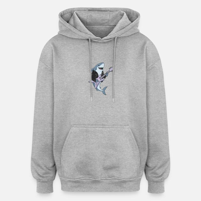 Shark Rocker mit E-Gitarre - Oversized Unisex Hoodie - Grau meliert