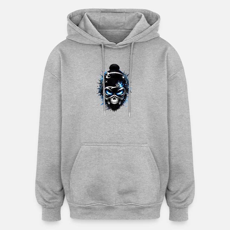 Snowboardeur crâne avec bonnet et lunettes - Sweat à capuche oversize unisexe - gris chiné