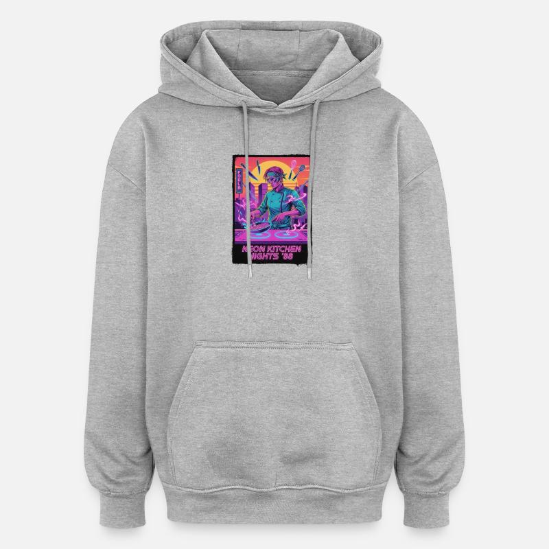 Cuisine Retro Wave - Sweat à capuche oversize unisexe - gris chiné