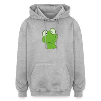 Green cartoon frog with smile - Oversized Unisex Hoodie - heather grey - Front - Noah (186cm)