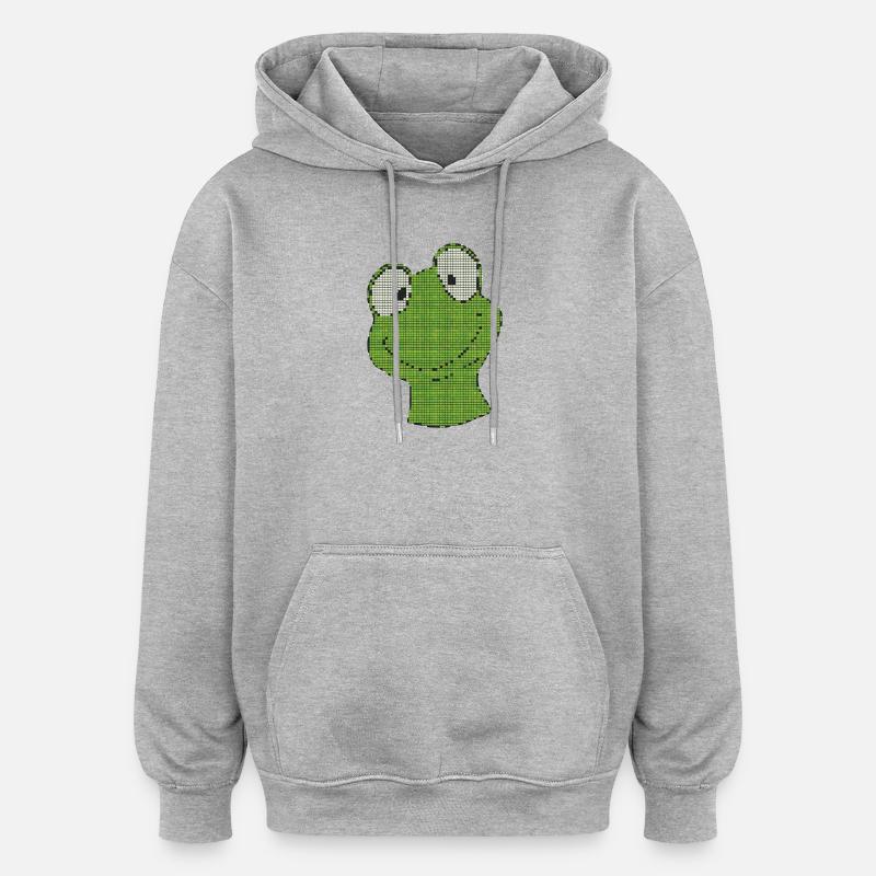 Pixel Frog Pixel Vert Smiley - Sweat à capuche oversize unisexe - gris chiné