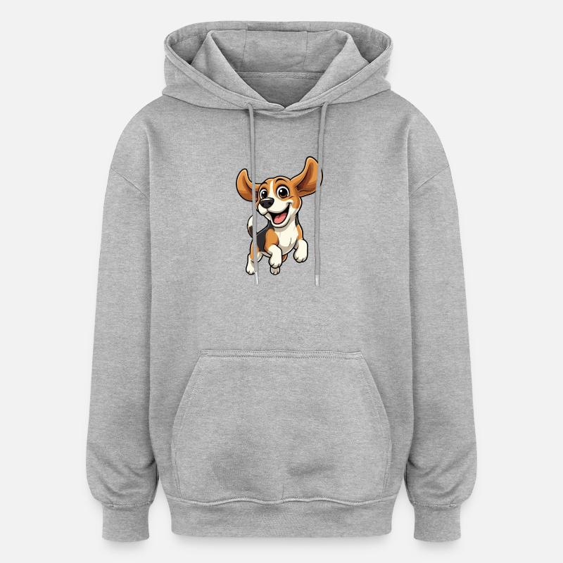 Joyeux saut de beagle - Sweat à capuche oversize unisexe - gris chiné