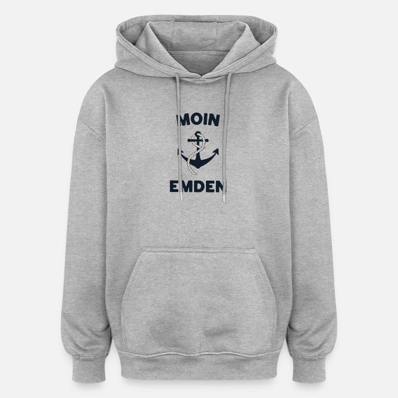 Moin Emden – Maritimes Anker-Design - Oversized Unisex Hoodie - Grau meliert