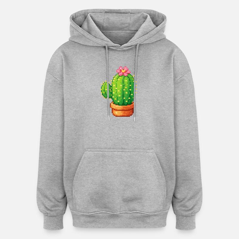 Pixelkaktus mit Blüte - Oversized Unisex Hoodie - Grau meliert
