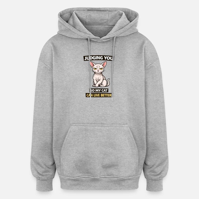 Dich beurteilen, Katze: Leb besser - Oversized Unisex Hoodie - Grau meliert