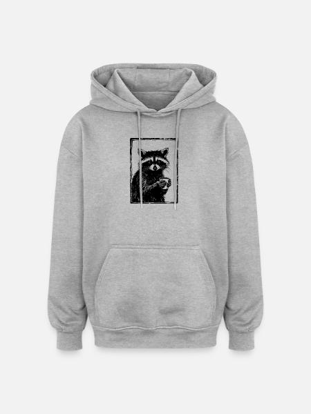 Barista Raccoon - Oversized Unisex Hoodie - heather grey