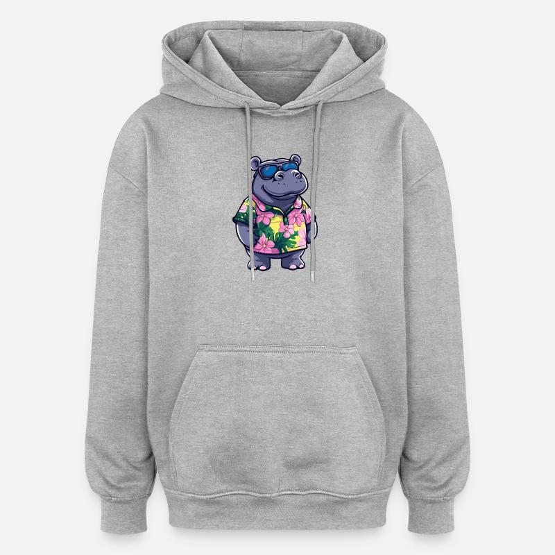 Vacances de bandes dessinées Hippo - Sweat à capuche oversize unisexe - gris chiné