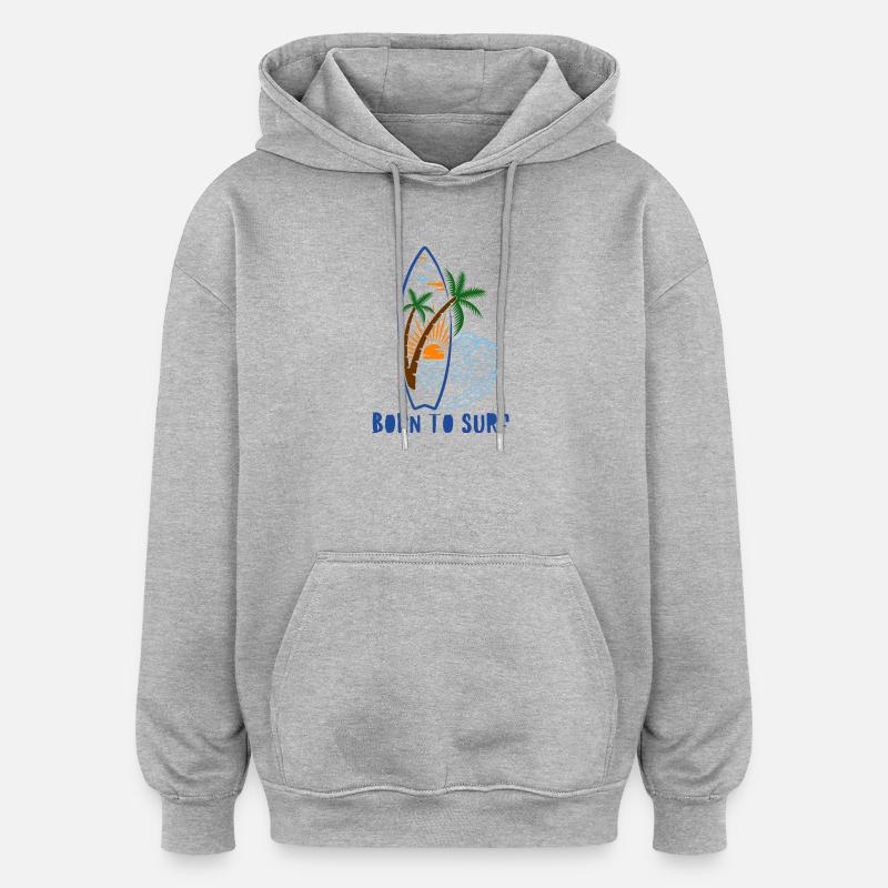 Né pour surfer – Palm Sunset - Sweat à capuche oversize unisexe - gris chiné