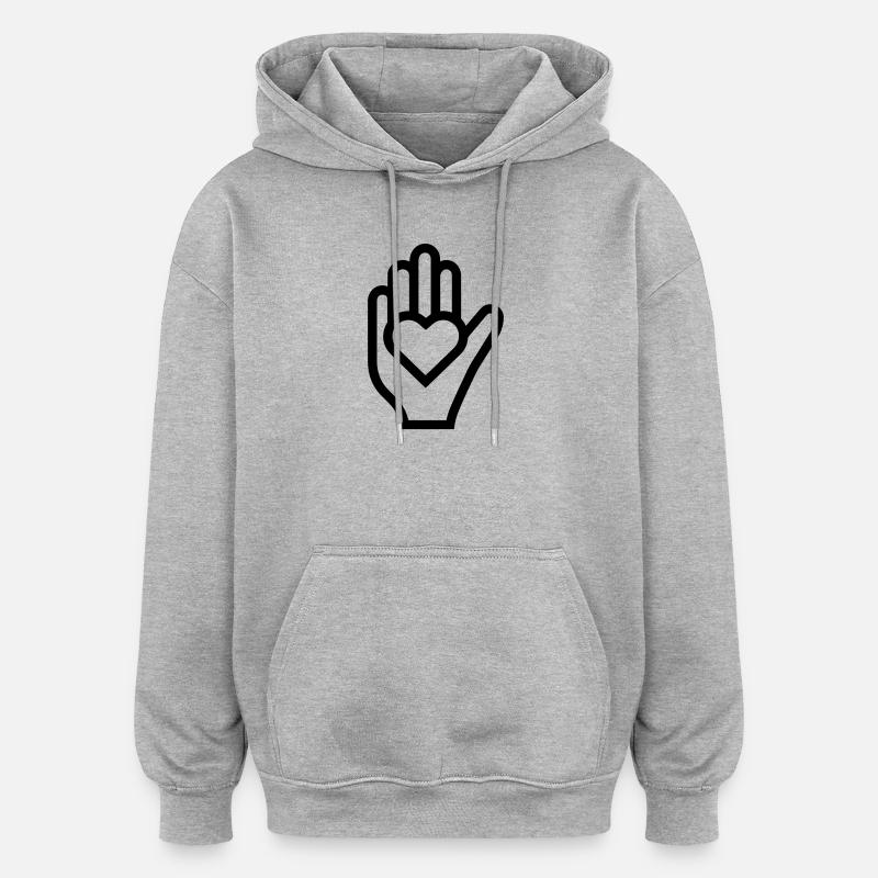 Hand Heart - Oversized Unisex Hoodie - heather grey