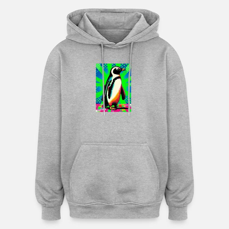 pingouin - Sweat à capuche oversize unisexe - gris chiné