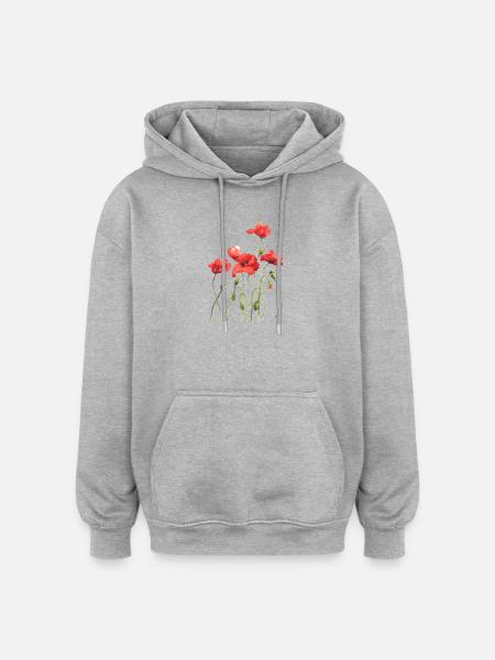 Rote Mohnblumen - Oversized Unisex Hoodie - Grau meliert
