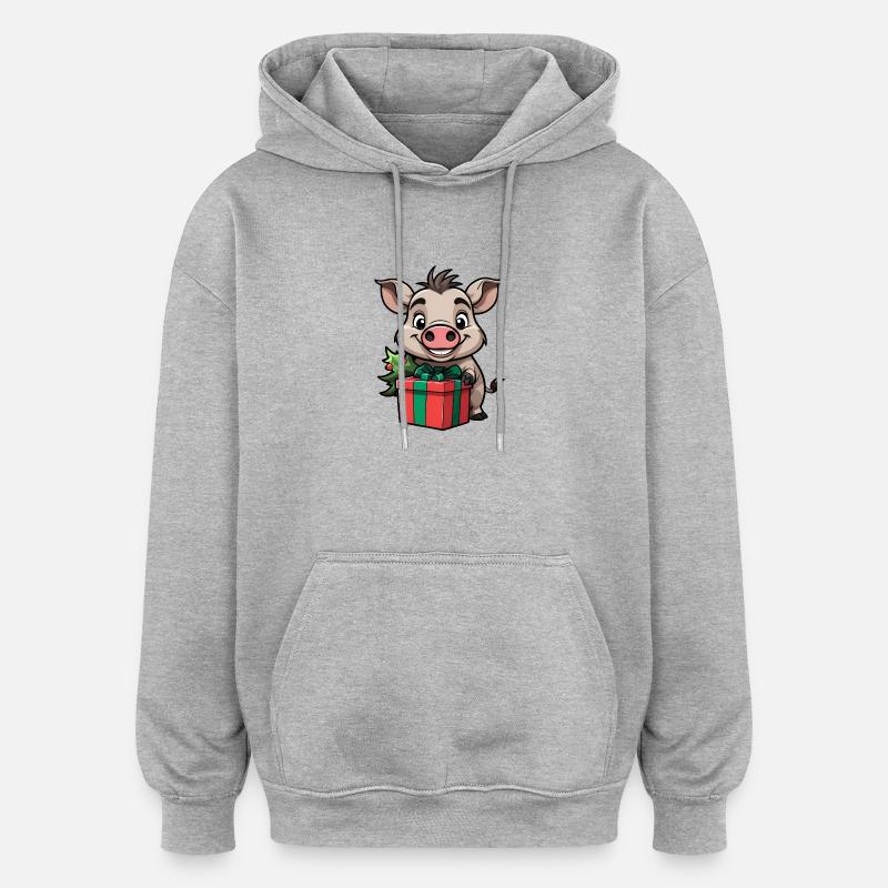 Mignon phacochère célébrant Noël. - Sweat à capuche oversize unisexe - gris chiné