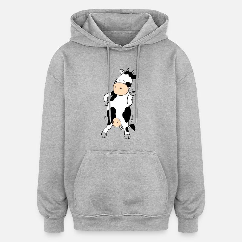 Mooviestars - Hipster Cow - Sweat à capuche oversize unisexe - gris chiné