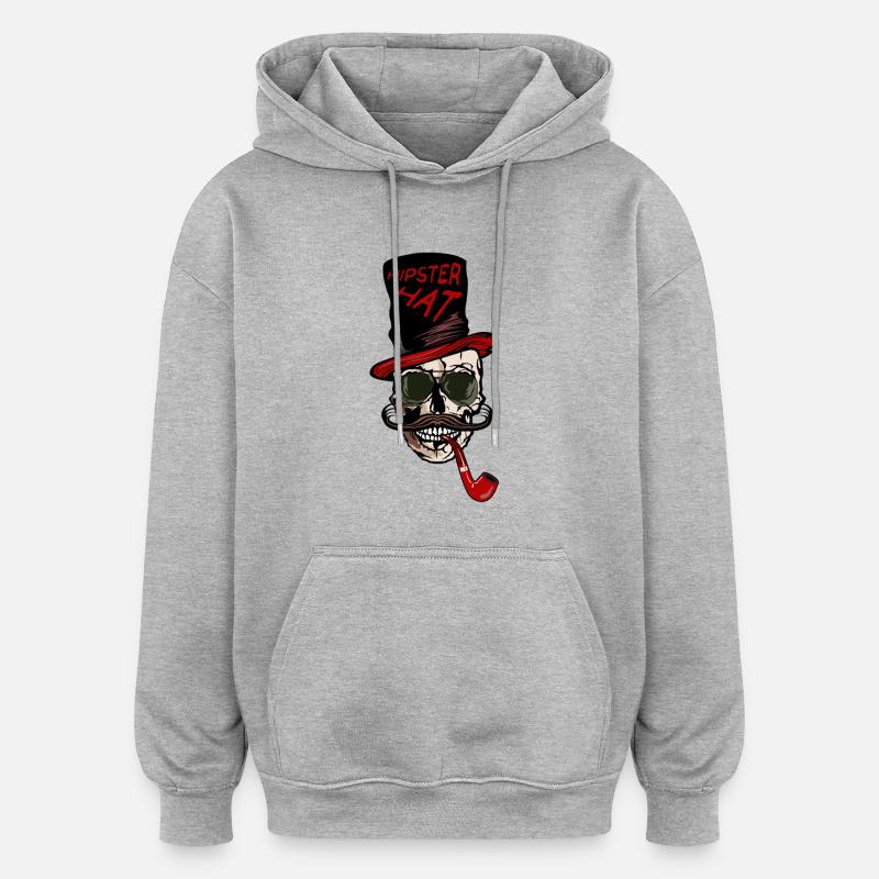 Kopf des Todeshippie-Hutschnurrbart-Kranzitats - Oversized Unisex Hoodie - Grau meliert