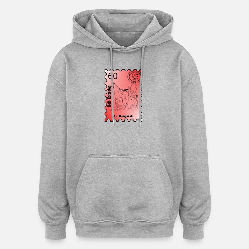 Timbre Journée du chat - Sweat à capuche oversize unisexe - gris chiné