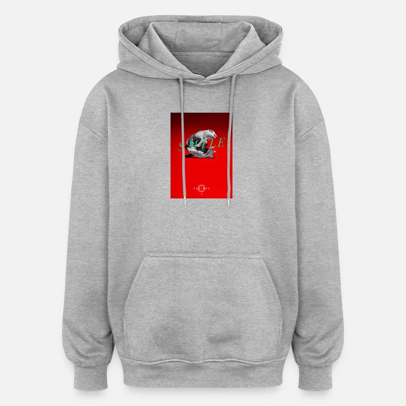 Lächelnder Schädel auf rotem Grund - Oversized Unisex Hoodie - Grau meliert