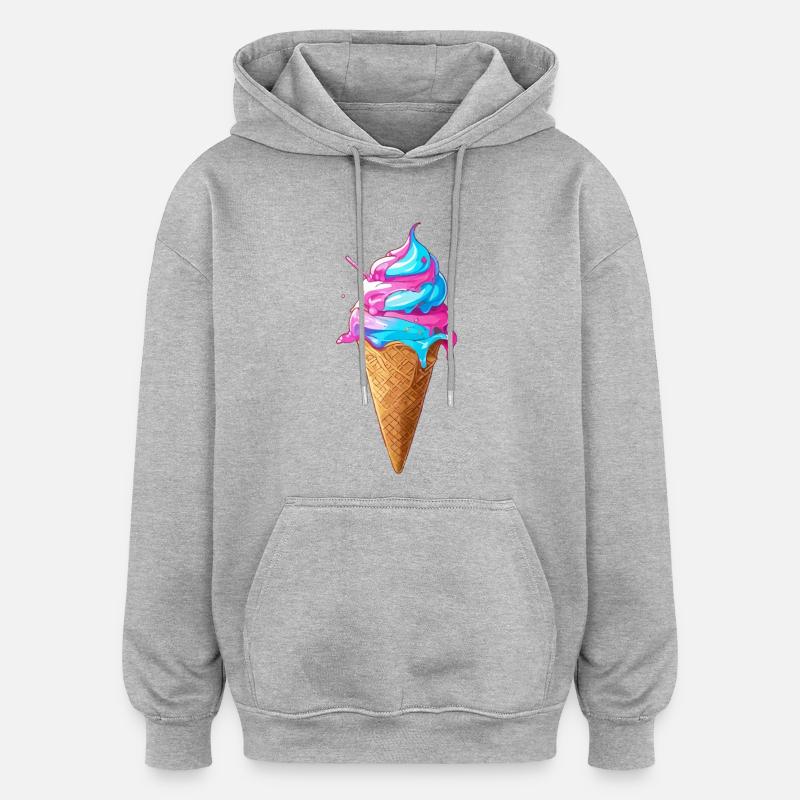 Lecker Eiscreme | Synthwave Eistüte - Oversized Unisex Hoodie - Grau meliert