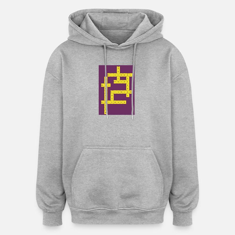 Mots croisés Divers - Sweat à capuche oversize unisexe - gris chiné