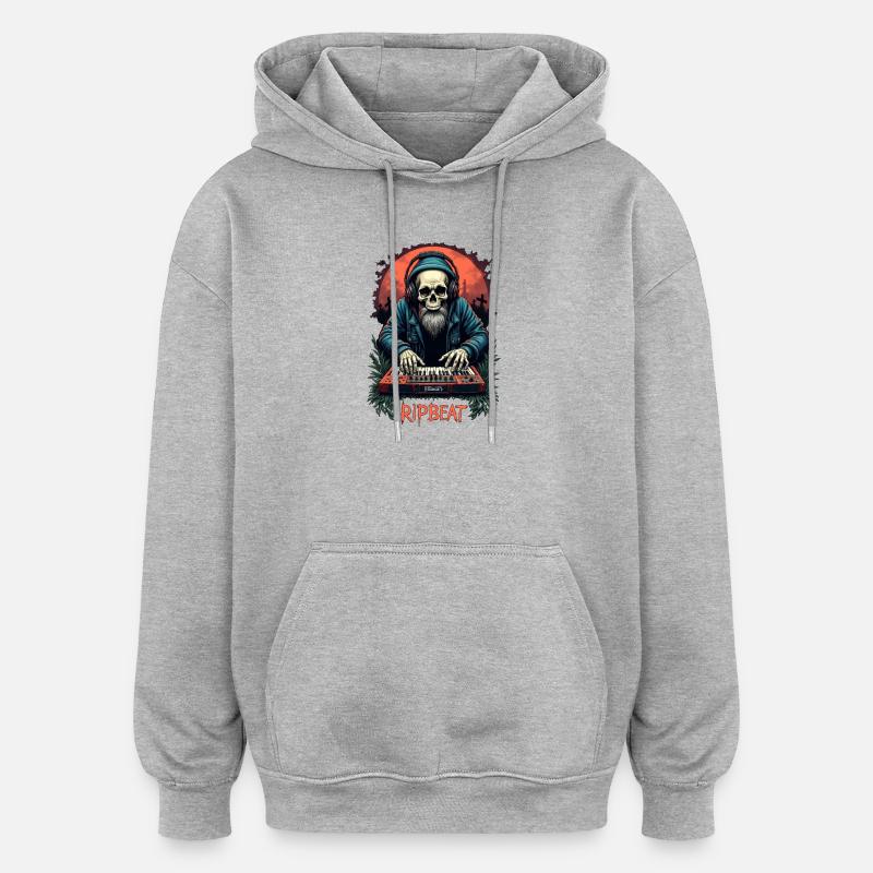 RIPBEAT : squelette avec un synthétiseur - Sweat à capuche oversize unisexe - gris chiné