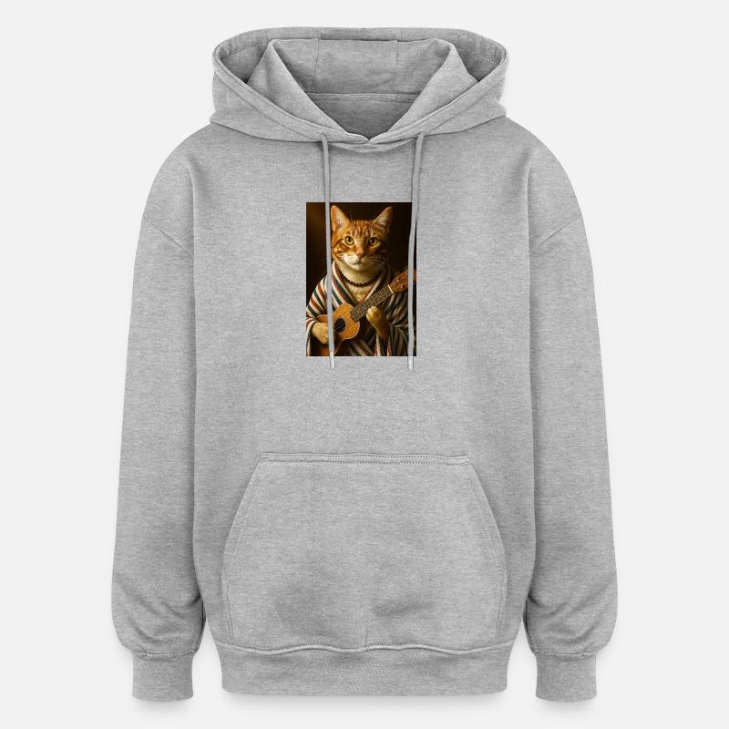 Ukulele Katze - Oversized Unisex Hoodie - Grau meliert