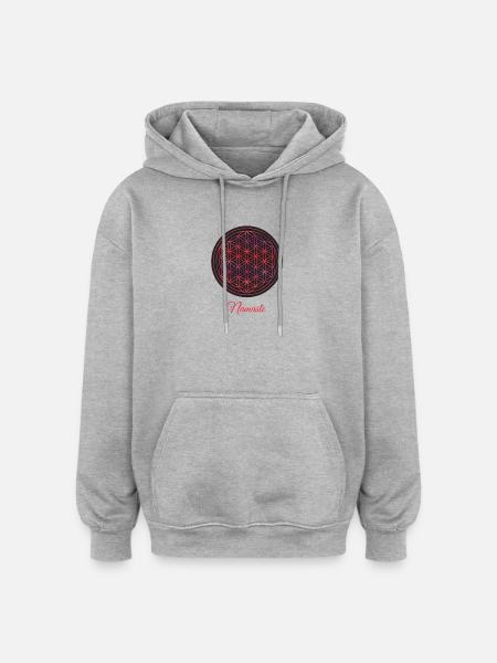 Namaste – Rote & Schwarze Blume des Lebens - Oversized Unisex Hoodie - Grau meliert