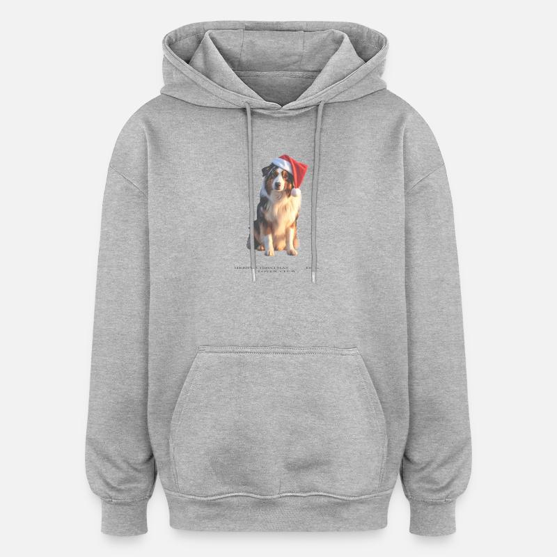 Boder Collie Weihnachts-Hund im Santa-Hut - Oversized Unisex Hoodie - Grau meliert