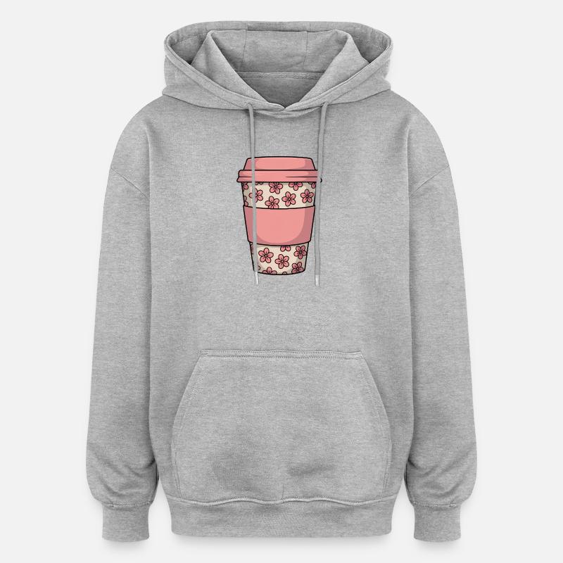 Tasse à café florale - Sweat à capuche oversize unisexe - gris chiné