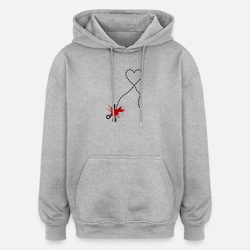 Coupe ici – chagrin d’amour et passion - Sweat à capuche oversize unisexe - gris chiné
