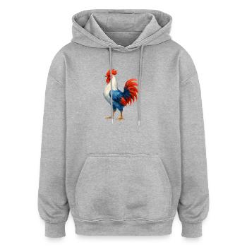 Coq flamboyant bleu blanc rouge - France Patriote - Sweat à capuche oversize unisexe - gris chiné - Devant - Noah (186cm)