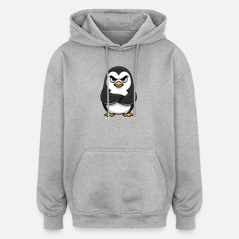Mürrischer Pinguin Cartoon wütend genervt Arme - Sweat à capuche oversize unisexe - gris chiné